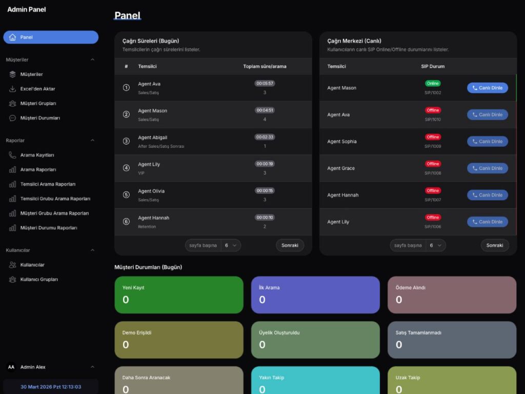 Cagri merkezi crm admin panel